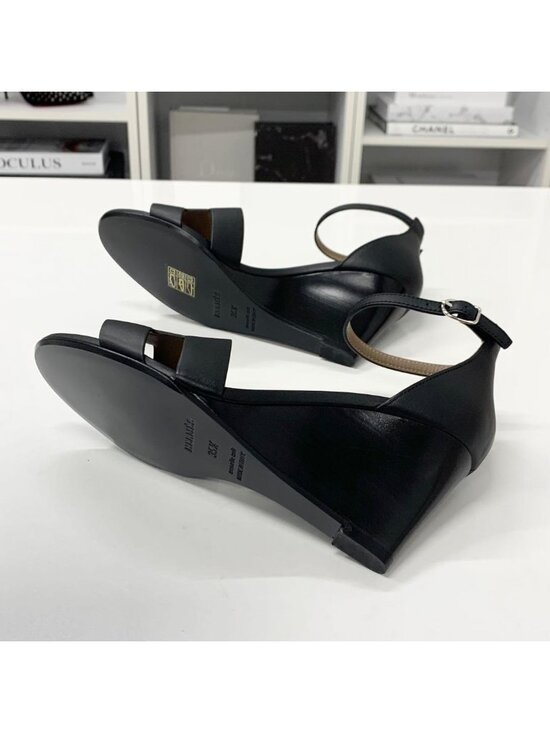 Size 37EU NEW in box HERMÈS BlackCalfskin Legend Sandal  Hermes Legend Leather Wedge Sole Sandals Black